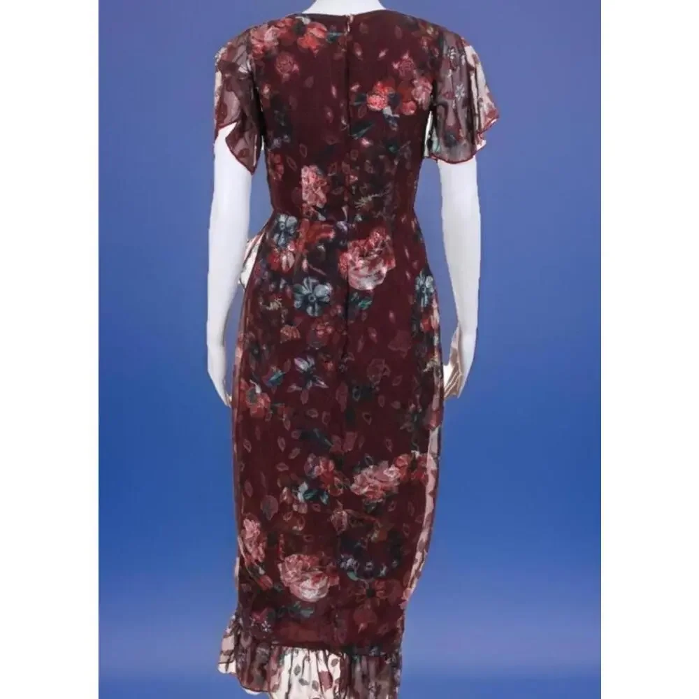Anthropologie Vone Dress 6 Small‎ Floral Embroidered Whimsical Fairy Faux Wrap
